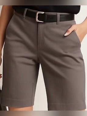 Eileen Fisher Brown Bermuda Shorts with Clean Front Pockets